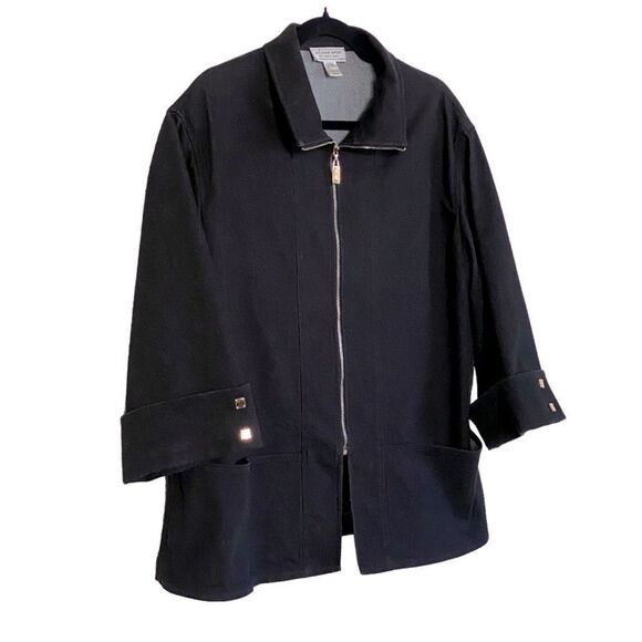 St John Sport by Marie Gray Black Denim Zip Up Jacket Sz S - Picture 3 of 12